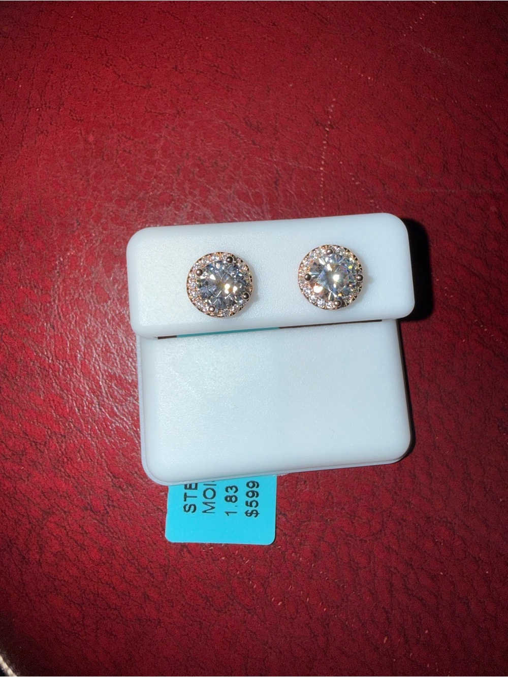 Round Crystal Halo Stud Earrings in Sterling Silver Rose gold